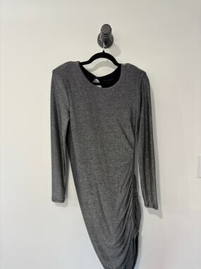Veronica Beard Metallic Silver Long Sleeve Side Gathered Dress Size S